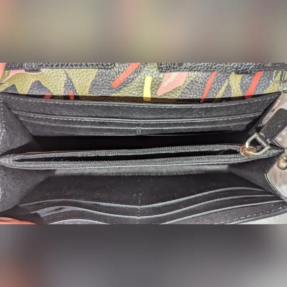 Kate Spade Eva Modern Feather Wallet On A Chain Green Multi EUC - Picture 5 of 12